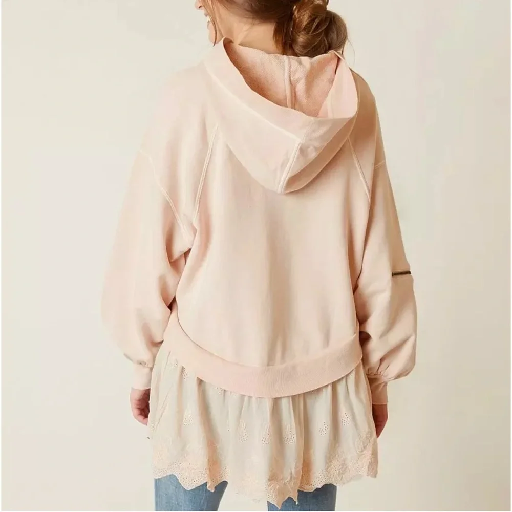 Free People Sweet Streets Muted Pink Tunic Style Hoodie Size Small - Picture 2 of 10